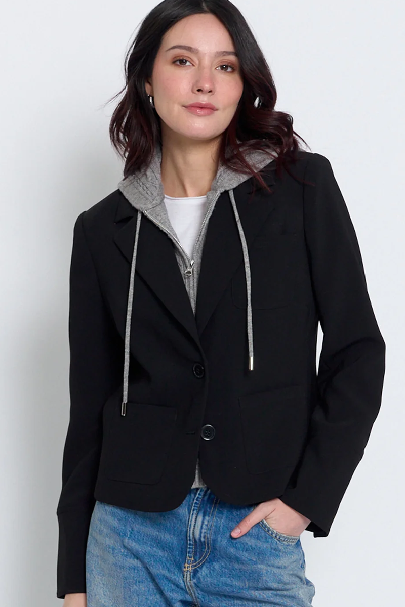 Central Park West Sienna Solid Jacket With Cable Hooded Dickey
