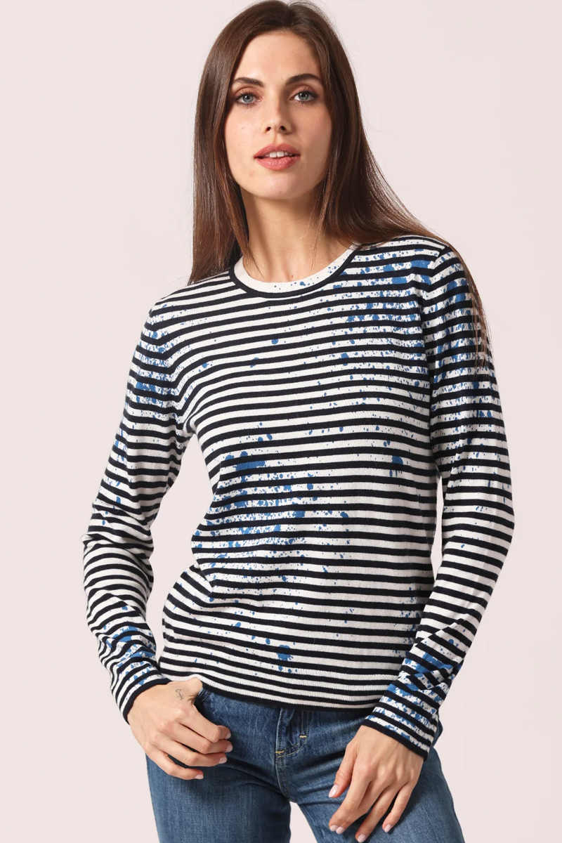 Supima Cotton Cashmere Paint Splatter Striped Crew