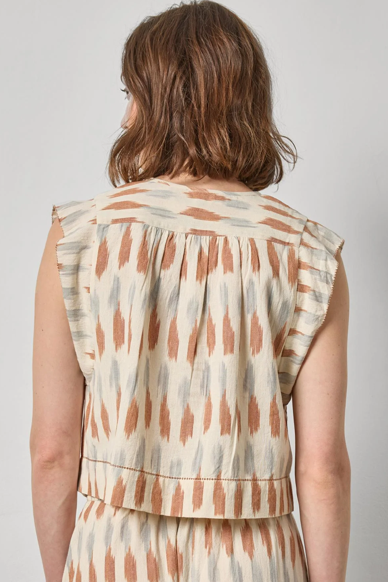 Lilla P Ikat Shirred Shoulder Top