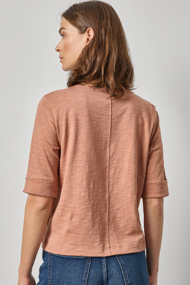 Lilla P Rib Trim Elbow Split Neck Shirt