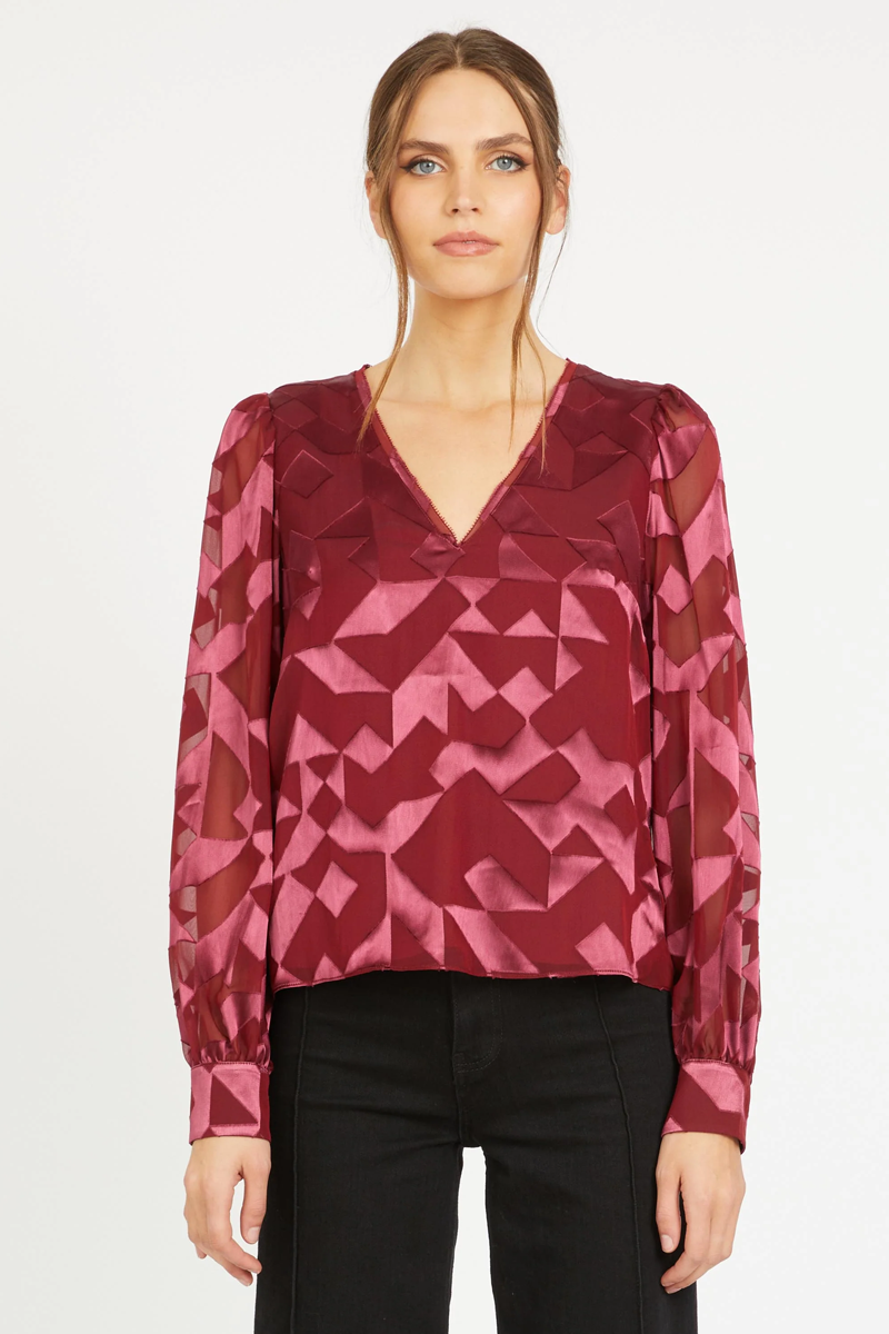 Ruby Top in Cabernet Silk Geo Burnout