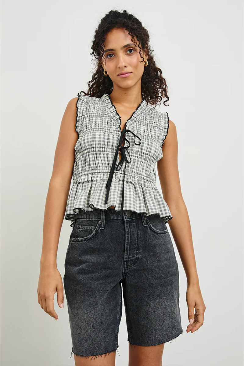 Martine Top Ivory Jet Gingham