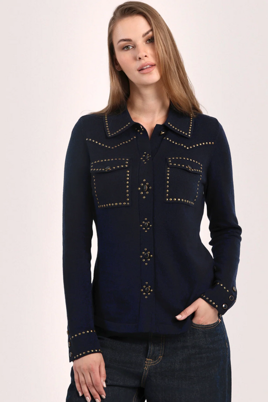 Cotton Cashmere Hot Fix Button Down Shirt