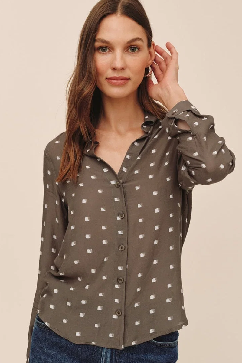 Bella Dahl Classic Button Down - Olive Mosaic Print