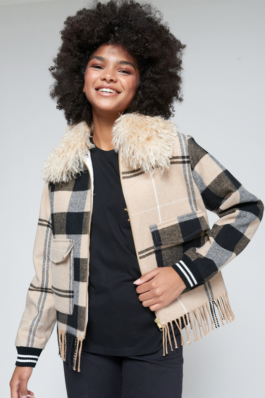 Checked Wool Bomber Jacket