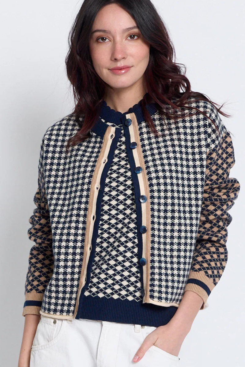 Central Park West Marlo Mixed Check Cardigan
