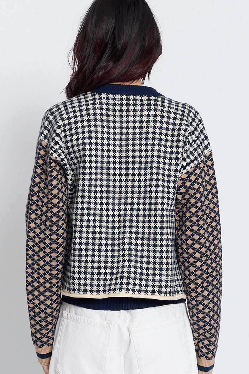 Central Park West Marlo Mixed Check Cardigan