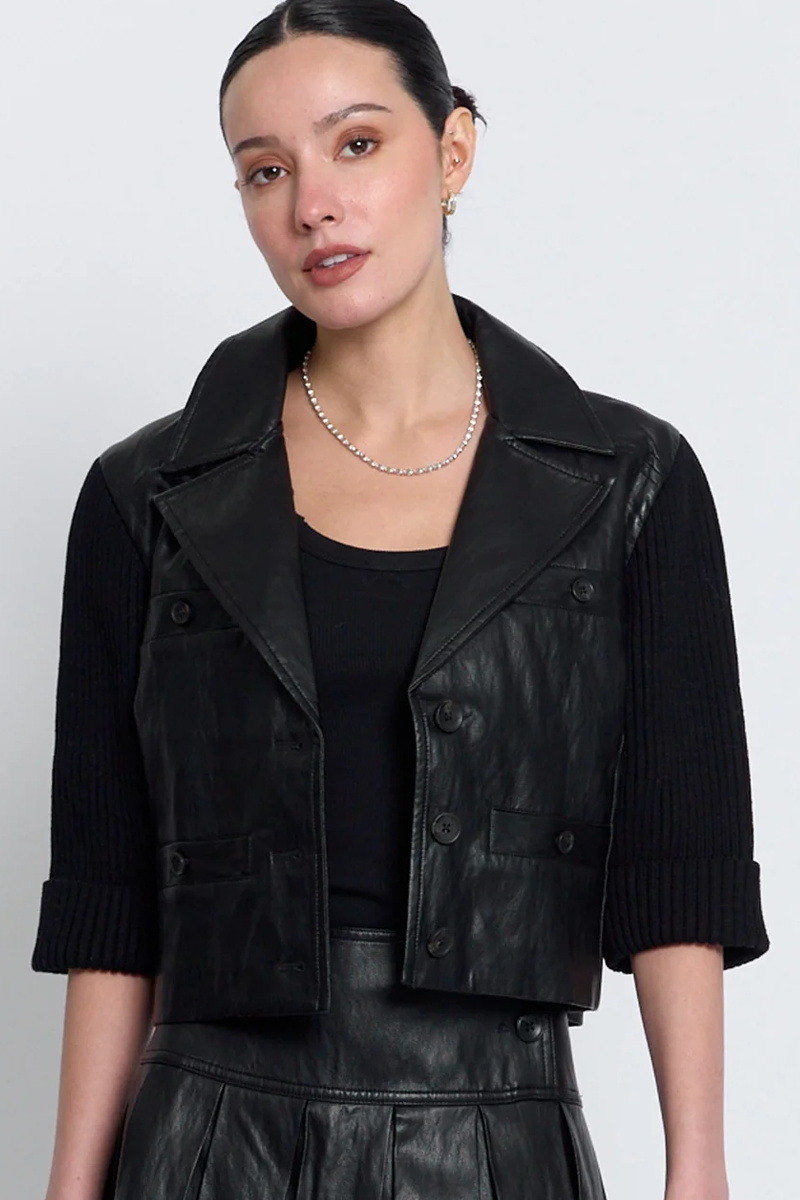 Central Park West Quinn Cropped Vegan X Sweater Jacket