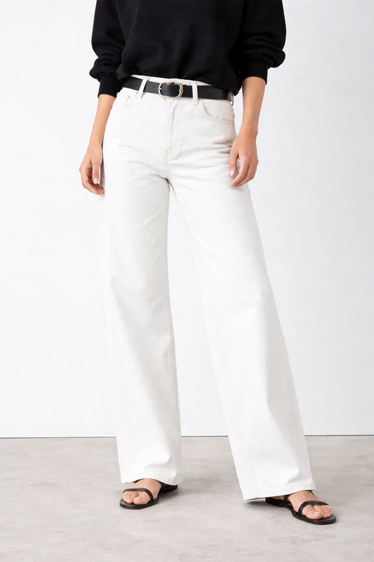 Fidelity Cruz-Magnolia White Relaxed Wide Leg Jeans