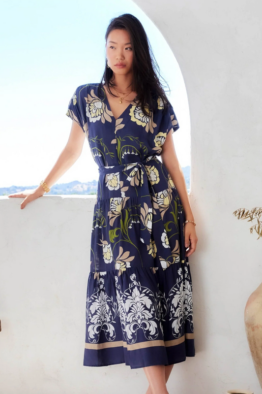 Fifteen Twenty Kristine Tiered Front-Slit Midi Dress