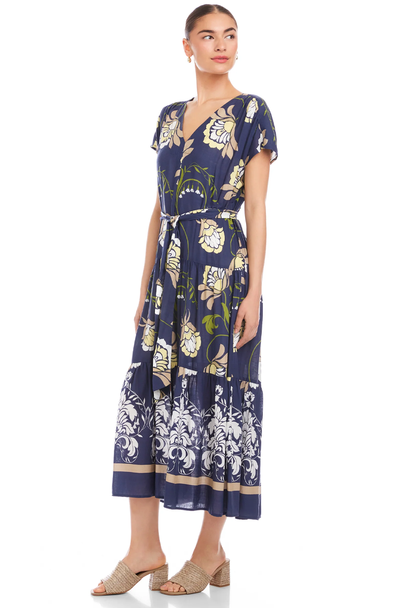 Fifteen Twenty Kristine Tiered Front-Slit Midi Dress