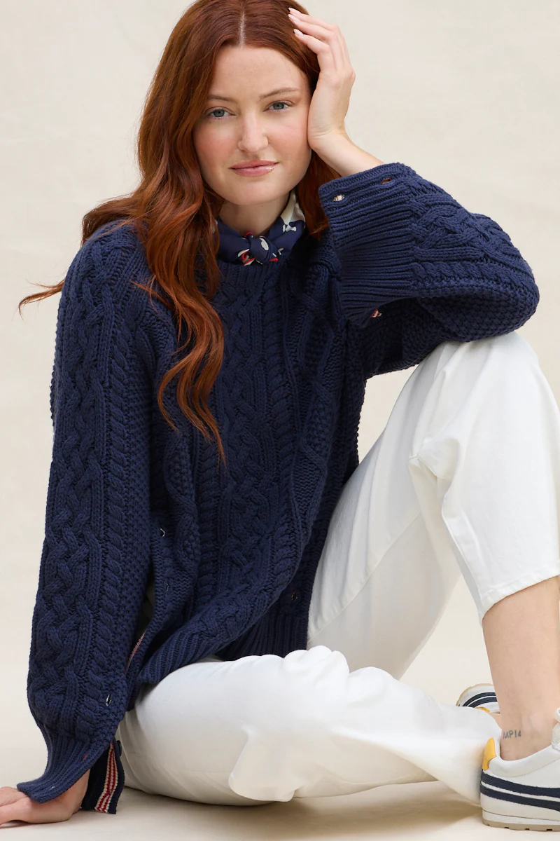 Margaret O'leary Nautical Cable Pullover Sweater