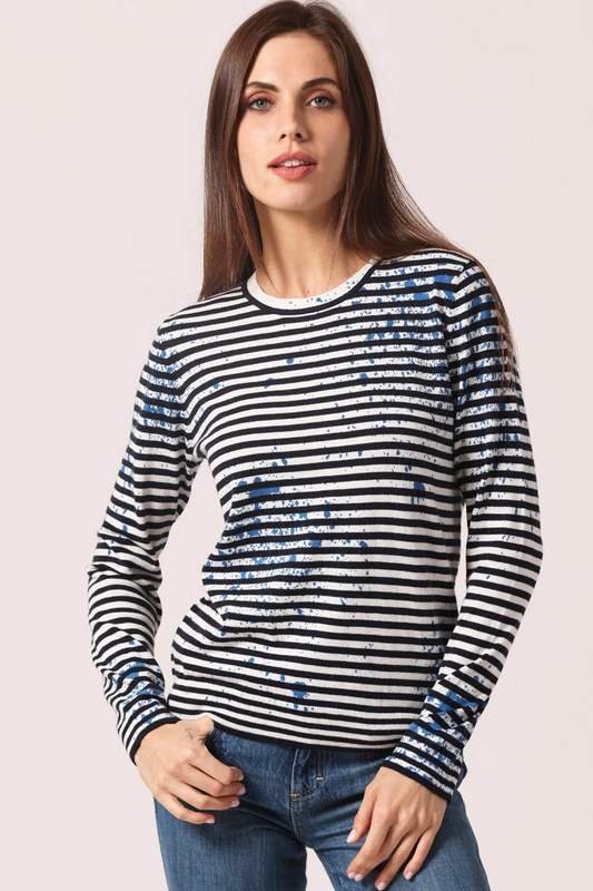Supima Cotton Cashmere Paint Splatter Striped Crew