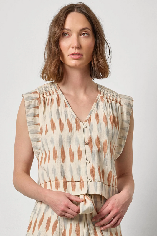 Lilla P Ikat Shirred Shoulder Top